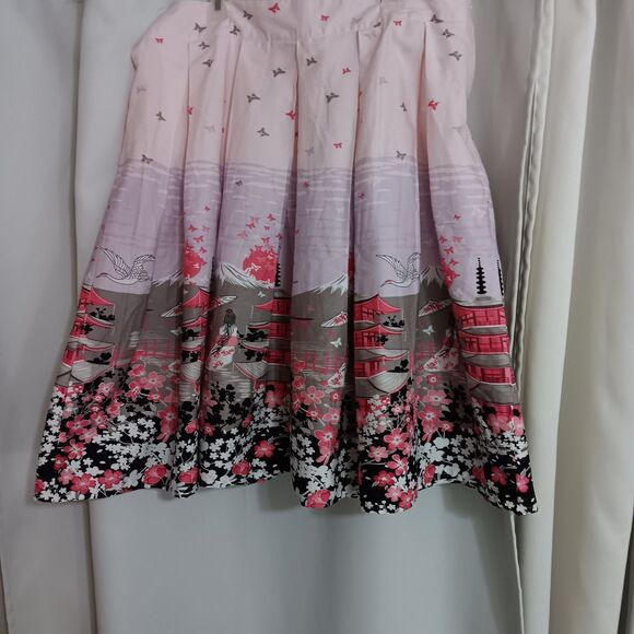 Dressever Japanese Floral Pleated Skirt XL Midi Pinks Side Zipper A-line - Picture 8 of 11